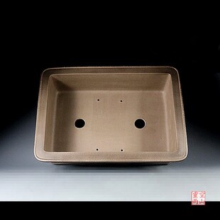精品直销 宜兴紫砂盆景花盆 全手工仿古长方青灰老鸦柿松柏黄杨i.