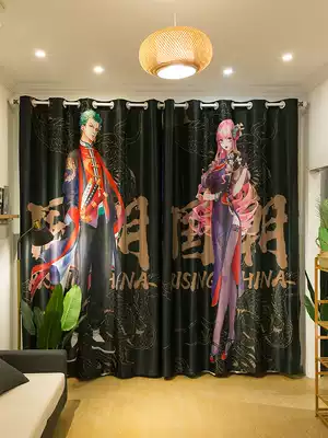 Finished short curtain Black tribute satin one piece bay window study bedroom simple curtain custom living room dormitory blackout curtain