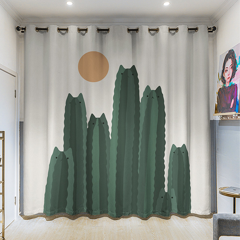 欧式时尚粗麻简约卡通插画卧室客厅挂钩学生寝室全遮光打孔窗帘,居家布艺,定制窗帘,淘宝优惠券,粉丝福利购,淘宝优惠卷