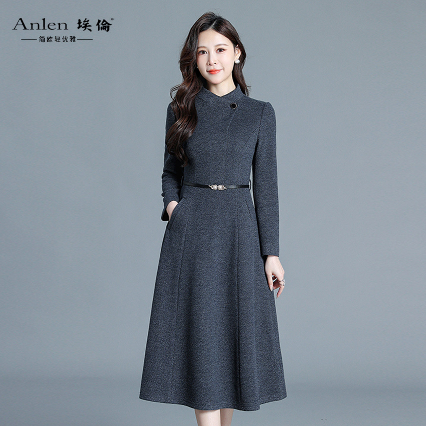 埃伦妈妈高级感气质优雅连衣裙2025秋季新款收腰显瘦洋气减龄长裙