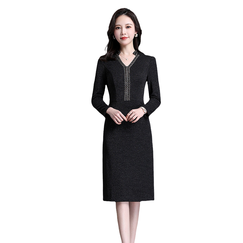 埃伦中年女士高级精致假两件套裙