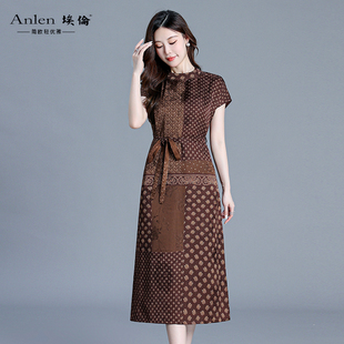 埃伦复古印花妈妈连衣裙女2026夏系带收腰显瘦美拉德风气质中长裙