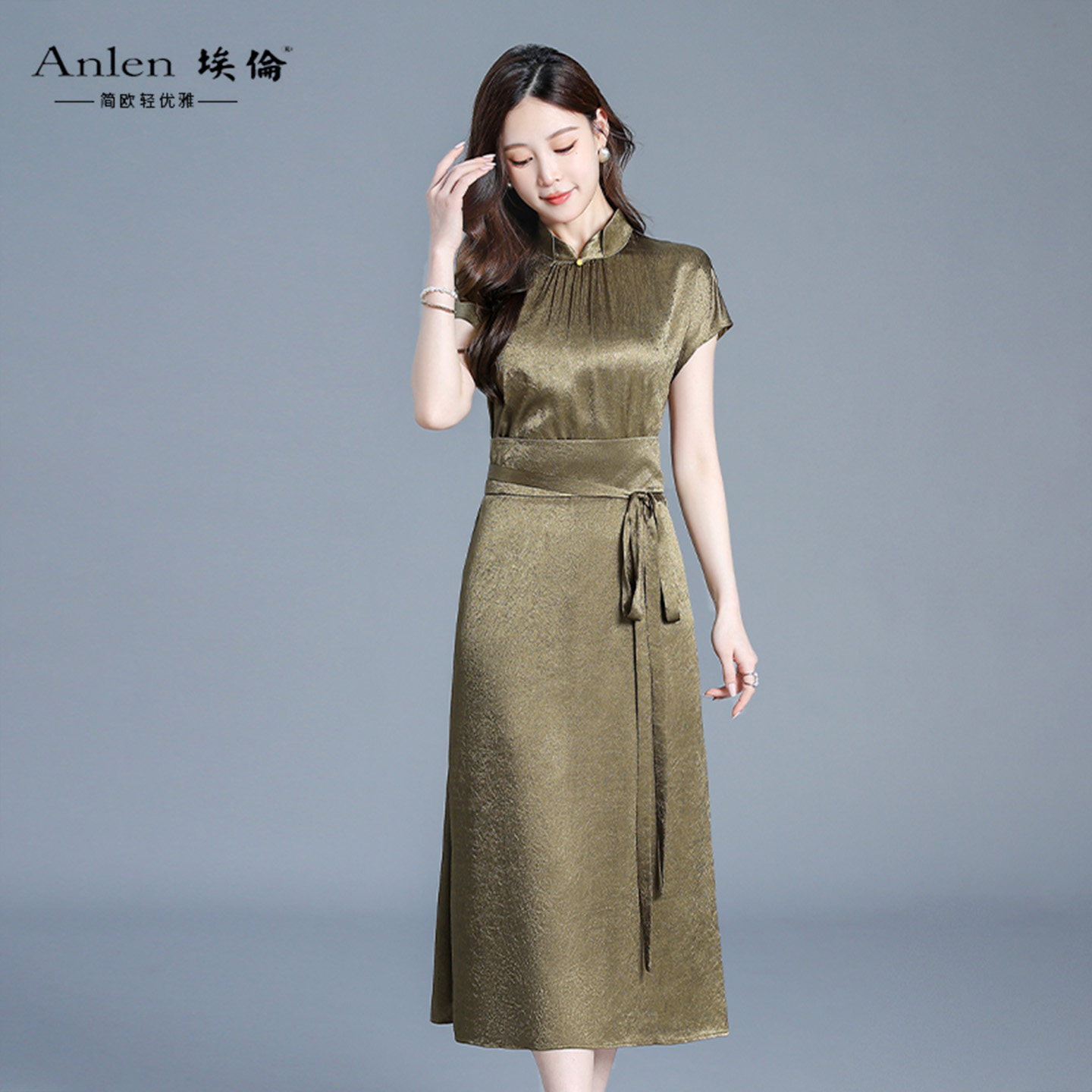 埃伦成熟风妈妈连衣裙女2026年夏季复古气质高腰显瘦减龄连身长裙