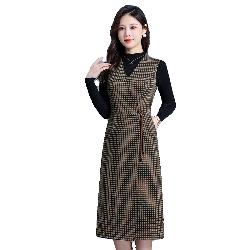 埃伦毛织格子背心连衣裙女