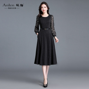 新款 气质黑色洋气显瘦2023春季 修身 埃伦中年女士连衣裙长裙长袖
