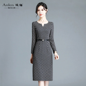埃伦洋气连衣裙2025新款妈妈装减龄气质长袖打底裙显过膝a字长裙