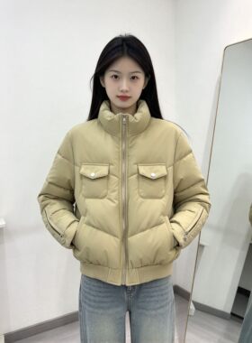 简约工装棉衣女立领短款高腰口袋小个子冬季休闲百搭保暖棉服