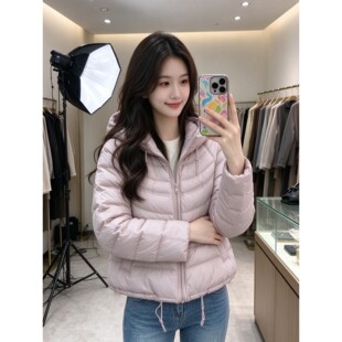 韩版轻薄短款面包服女连帽斜纹绗缝小个子抽绳收腰显瘦保暖棉衣