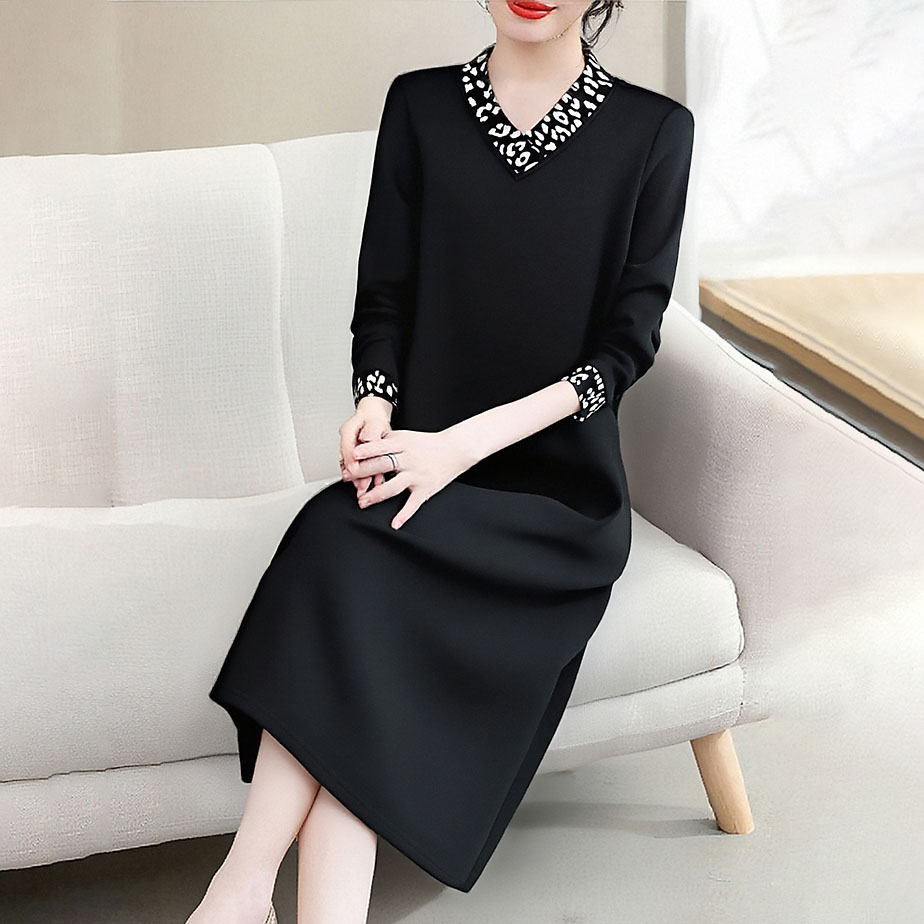 妈妈装秋冬新款高端加绒连衣裙大码时尚气质中年显瘦洋气打底裙子