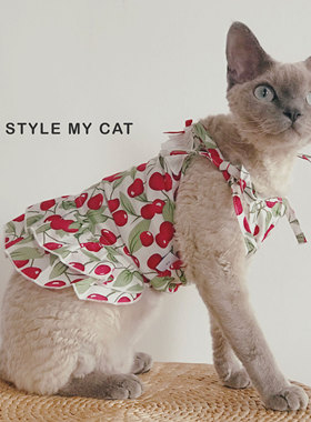 猫咪吊带裙新款樱桃休闲夏装宠物衣服薄款小型狗可爱连衣裙