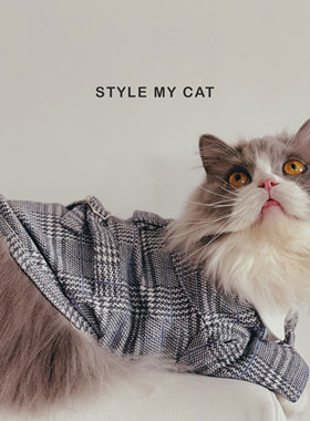 宠物猫格纹西服Glen秋冬经典英伦复古灰色保暖绅士婚礼布偶狗西装