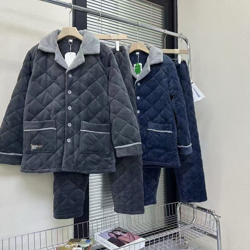 佰伦世家男士睡衣冬季保暖新款牛奶绒夹棉加厚爸爸装家居服31152