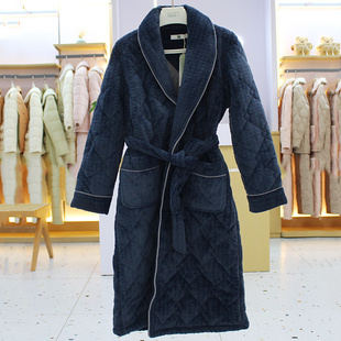 佰伦世家男士睡袍冬季新品加厚加绒三层牛奶绒夹棉家居服袍子奢华