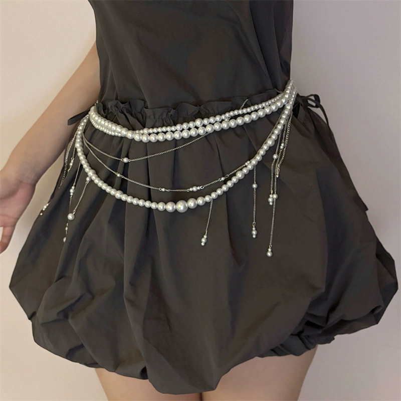 珍珠多层流苏腰链女小众个性串珠身体链轻奢腰带配饰潮