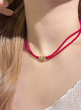 新中式红色双层水晶葫芦项链轻奢设计感配饰女