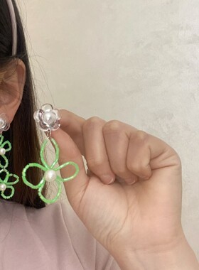 清甜花漾~夏日绿色小清新串珠花朵耳钉女耳环耳饰