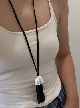 不规则流苏吊坠项链时尚气质设计感百搭个性水滴皮绳长款毛衣链女