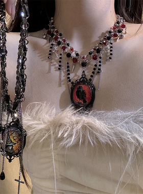 合金圆珠链女性椭圆形吊坠项链