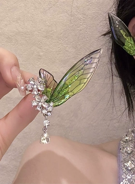 新中式翅膀镶钻花朵耳环女森系复古无耳洞耳骨夹耳饰