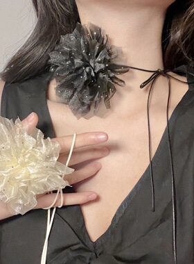 布料刀片链女性新款欧美花朵项链