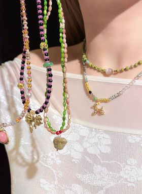 小狗串珠项链女款2025新款多巴胺锁骨链吊坠送女友礼物