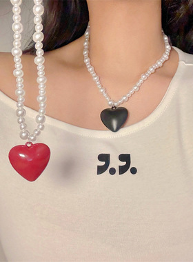 若洋串珠珍珠链女性复古桃心项链