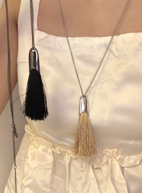 韩国车静媛同款毛刷子流苏项链女ins小众长款毛衣链配饰潮