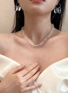 红色花朵多吊坠项链2025新款复古小众简约毛衣链