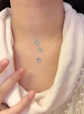 夏日清冷感蓝色水滴项链女小众个性choker锁骨链颈链配饰
