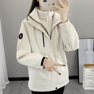 冲锋衣女宽松oversize加绒加厚高档风衣防水防风两件套三合一外套