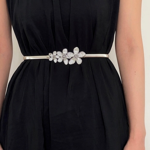 韩国ins花朵小腰带弹力金属收腰细链条装饰连衣裙子民族风腰链女