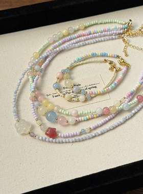 春日多巴胺彩色可爱少女心串珠项链手链套装小清新星星叠戴锁骨链