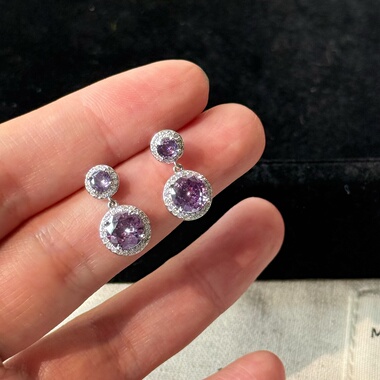 紫色锆石微镶满钻气质闪闪高级感轻奢耳钉s925银针 吊坠日常耳环