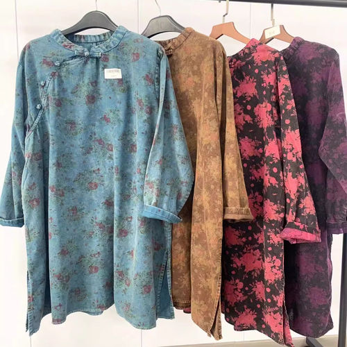 棉麻连衣裙禅意砂洗做旧衬衫裙