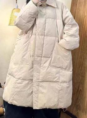 20297冬季新款休闲百搭简约风纯色大气款加厚长款羽绒服保暖外套