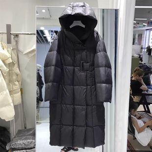 20754冬季新款羽绒服中长款过膝连帽加厚蓬松轻柔保暖白鸭绒外套
