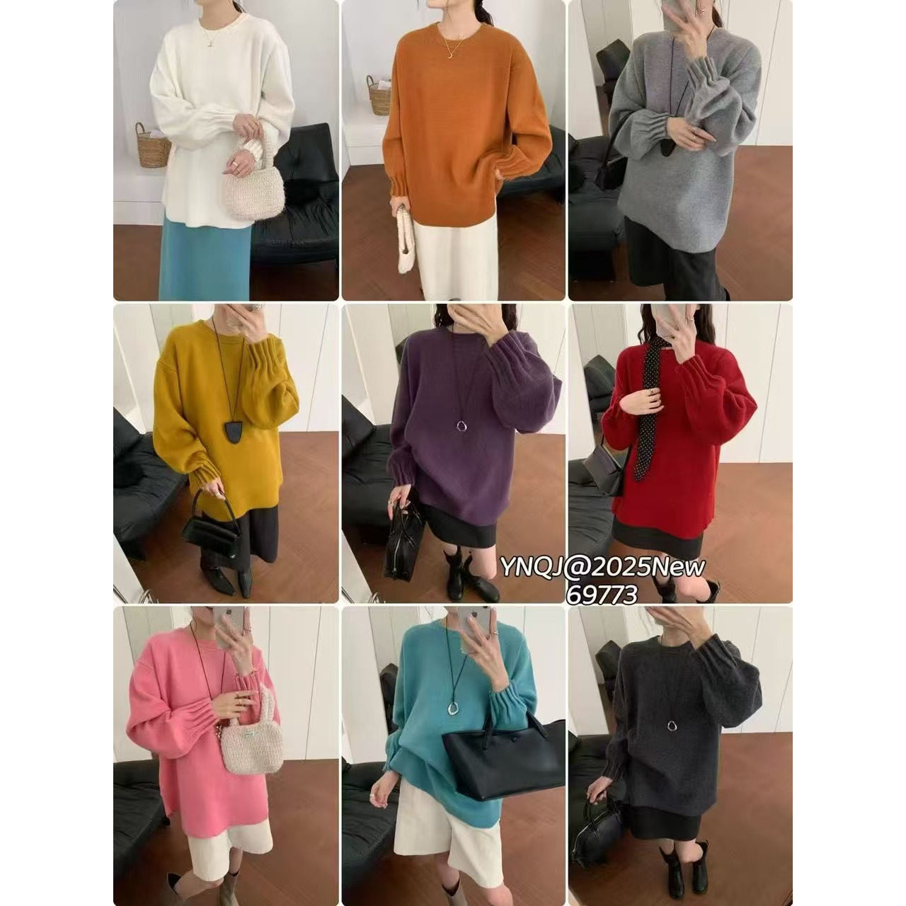 厚实羊毛混纺圆领套头针织衫毛衣