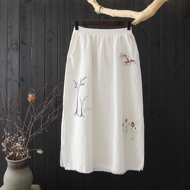 J71 Retro Solid Versatile Embroidery Elastic waist Cotton and hemp skirt Overknee longuette fresh Mori girl skirtin the Women's clothing/Boutique , Skirts  category - from Buy2taobao.com to provide professional Taobao agent buy service
