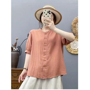 22907双排扣双层棉纱衬衫纯色百搭显瘦简约衬衣减龄上衣休闲气质