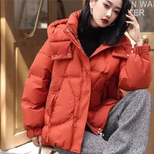 20873时尚百搭小个子连帽圆扣飘带羽绒服宽松休闲保暖白鸭绒外套