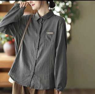 10906柔软双层纱纯棉衬衫 百搭打底纯棉纱衬衣上衣 单口袋皮标大码