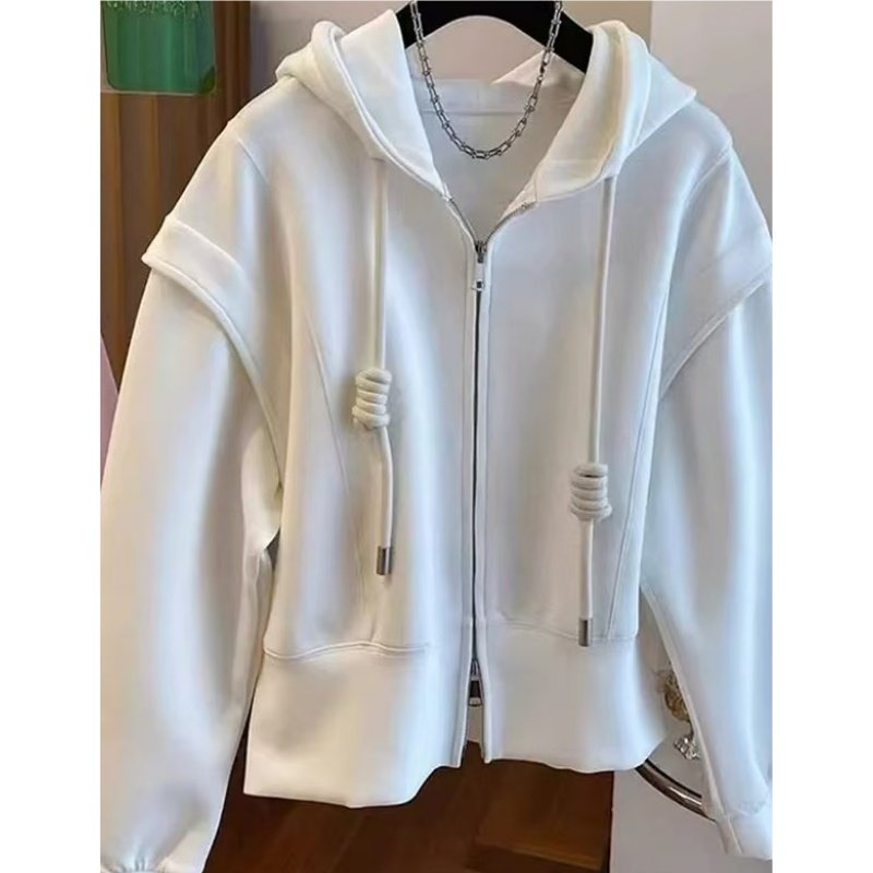 21157设计感宽松休闲弹力棉连帽卫衣小个子双拉链长袖外套上衣女,女装/女士精品,短外套,淘宝优惠券,粉丝福利购,淘宝优惠卷