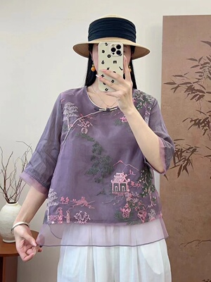 苎麻上衣衬衫衬衣绣花盘扣新中式