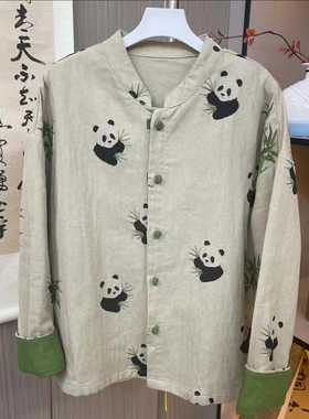 18342改良新中式盘扣长袖外套加厚双织棉纱宽松单排扣国风开衫女