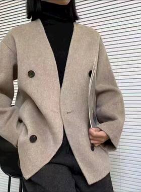 大衣小香风双排扣显瘦毛呢外套