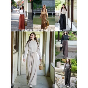 小莲~22460重磅9支汉麻直筒裤双层高腰宽松阔腿裤纯麻高品质裤子