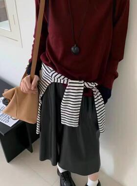 20144拼色圆领套头毛衣女秋冬新款宽松显瘦百搭休闲针织打底衫女