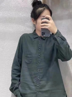 13847文艺柔软精细双层纱衬衫单排多扣宽松大码百搭纯色衬衣上衣