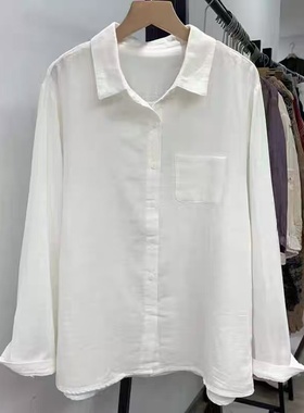 22890纯色简约柔软亲肤双层棉纱长袖衬衫百搭显瘦休闲上衣衬衣女
