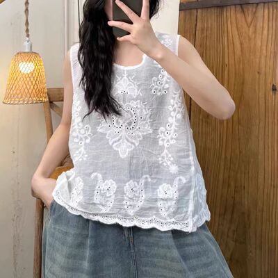 重工刺绣棉麻背心百搭内搭打底衫